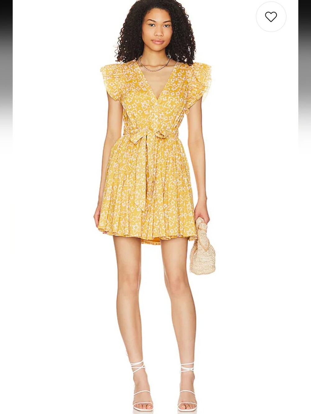 Cleobella Zia Ruffle Button Front Organic Cotton Mini Dress Yellow White Large